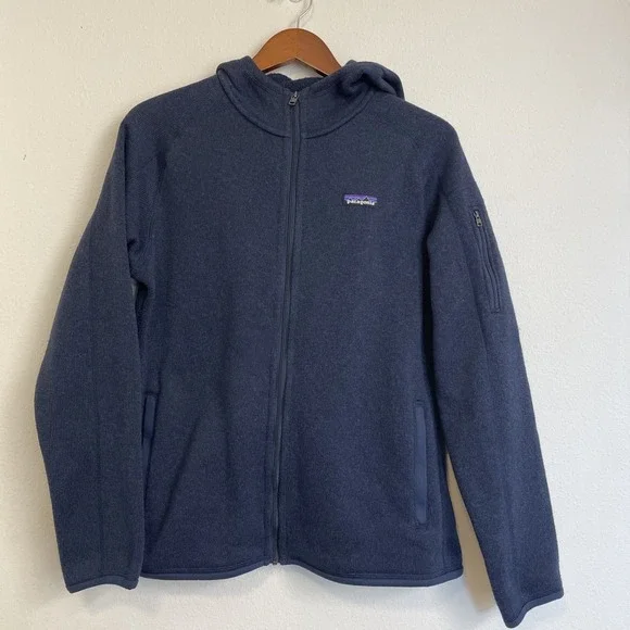 Patagonia Better Sweater Hoody Fleece Jacket womens Large Navy Blue Full Zip - Picture 1 of 12